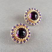 Украшения handmade. Livemaster - original item Large Purple Ear Clips, Byzantine Round Earrings Clips. Handmade.