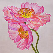 Картины: "Розовый мак" акриловая живопись, 20х20 см
