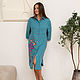 Linen shirt dress blue melange with bright embroidery, Dresses, Novosibirsk,  Фото №1