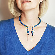 Украшения handmade. Livemaster - original item An open necklace made of natural apatite and Czech beads is blue. Handmade.