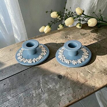 Винтаж ручной работы. Ярмарка Мастеров - ручная работа Винтаж: Wedgwood пара винтажных подсвечников с виноградной лозой. Handmade.