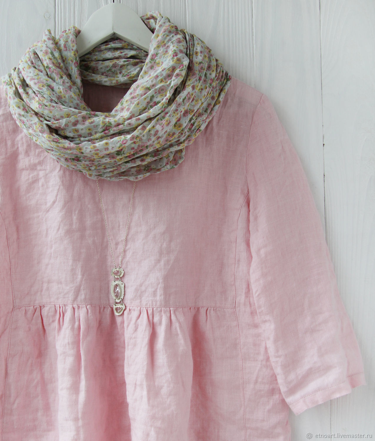 Soft pink boho blouse made of 100% linen, Blouses, Tomsk,  Фото №1
