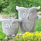 Для дома и интерьера handmade. Livemaster - original item Owl large and small concrete pots for home and garden. Handmade.