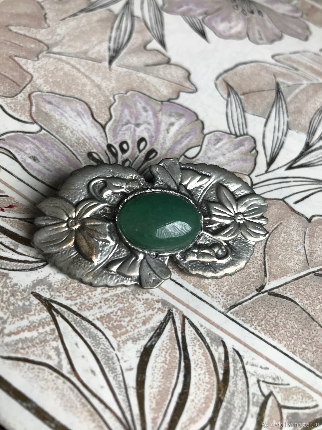 Antique brooch 'Jade flower', handmade, Europe, Vintage jewelry sets, Arnhem,  Фото №1