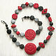Beads asymmetrical 'Cinnabar' resin, lava and ceramic, Necklace, Moscow,  Фото №1