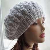 Аксессуары handmade. Livemaster - original item Knitted beret Leaves white with sequins. Handmade.