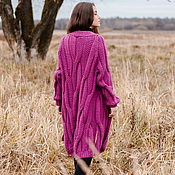 Одежда handmade. Livemaster - original item Long women`s knitted cardigan with braids of cyclamen color to order. Handmade.