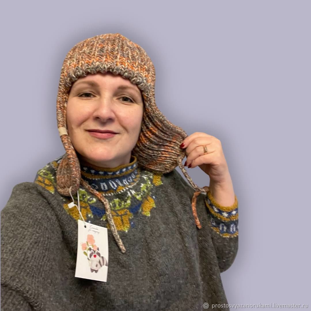 Шапка-ушанка серая-оранжевая – купить онлайн на Ярмарке Мастеров ...