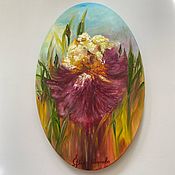 Картины и панно handmade. Livemaster - original item Pictures: Huge bright Iris in a skirt. Oval picture. Handmade.