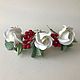 Studs with white roses, eucalyptus leaves and red berries. Hair Decoration. Flowesforever. Online shopping on My Livemaster.  Фото №2