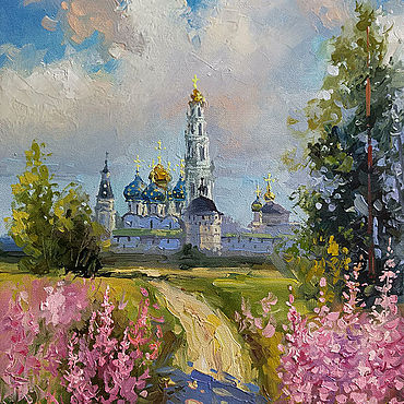 Картины и панно ручной работы. Ярмарка Мастеров - ручная работа Картина маслом, пейзаж, цветы: Тропинка к Лавре. Handmade.