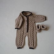 Одежда детская handmade. Livemaster - original item Beige romper with hood and booties. Handmade.
