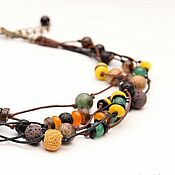 Украшения handmade. Livemaster - original item Necklace with cords A little sun, beads, brown yellow green light. Handmade.