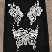 Украшения handmade. Livemaster - original item Soutache jewelry set Silver butterflies, necklaces and earrings.. Handmade.