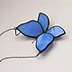 Butterfly glass. Blue stained glass butterfly pendant for window, wall. Suspension. Glass Flowers. My Livemaster. Фото №4