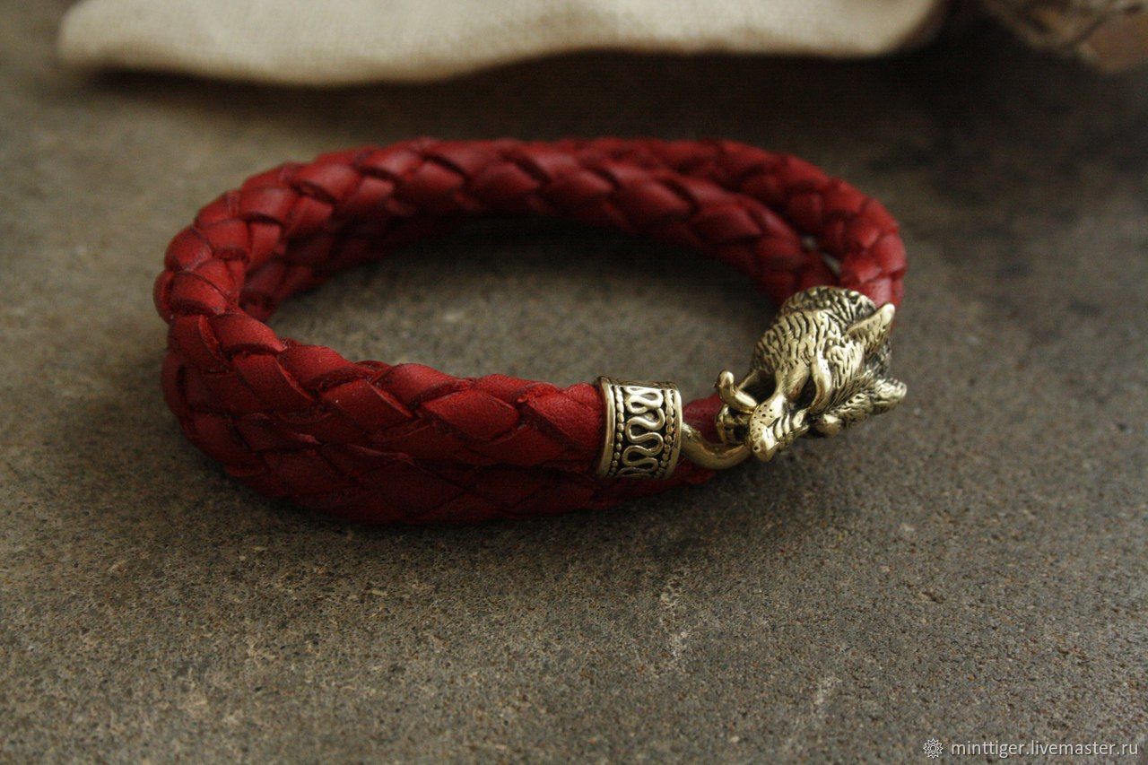 A leather bracelet - Wolf ( bronze ), Bead bracelet, Volgograd,  Фото №1