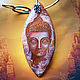 Pendant with Ruby-painted Buddha lacquer miniature on the stone talisman, Amulet, Moscow,  Фото №1