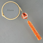 Украшения handmade. Livemaster - original item Orange geometry - sautoir with a large bead and a beaded brush. Handmade.