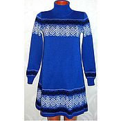 Одежда handmade. Livemaster - original item Sweater dress knit Celtic amulet ornament (blue). Handmade.