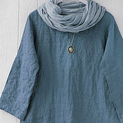 Одежда handmade. Livemaster - original item Oversized blouse made of dusty blue linen. Handmade.