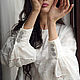 Шелковая блузка белая, блузка - рубашка с кружевом, пышным рукавом, Блузки, Москва,  Фото №1