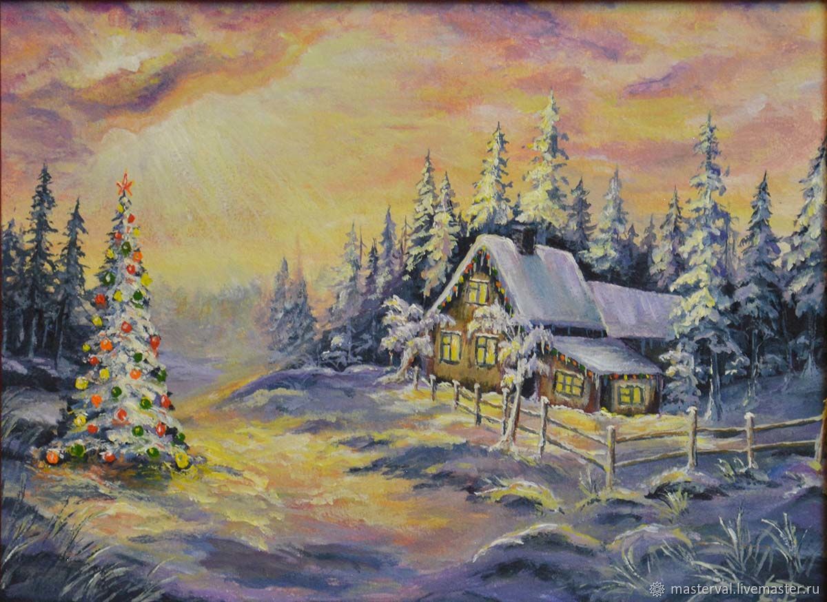 Зимний пейзаж с новогодней елкой