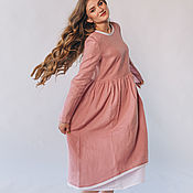 Одежда handmade. Livemaster - original item Pink linen dress with cotton lace and wooden buttons. Handmade.