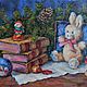 Christmas Bunny. Oil on canvas on cardboard, 30h40 x  cm, Pictures, Moscow,  Фото №1