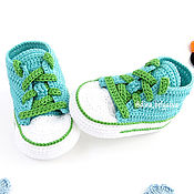 Работы для детей, handmade. Livemaster - original item Newborn gift: Booties sneakers turquoise. Handmade.