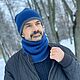 Комплект мужской БЕННИТА/БАРНИ синий/серый Шапка и снуд  вязаные. Комплекты головных уборов. Вязаный кэжуал  UNIC Ирина. Ярмарка Мастеров.  Фото №5