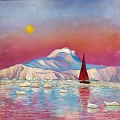 Картины и панно handmade. Livemaster - original item Huge painting 100 by 100 cm oil painting ice Arctic scarlet sails. Handmade.