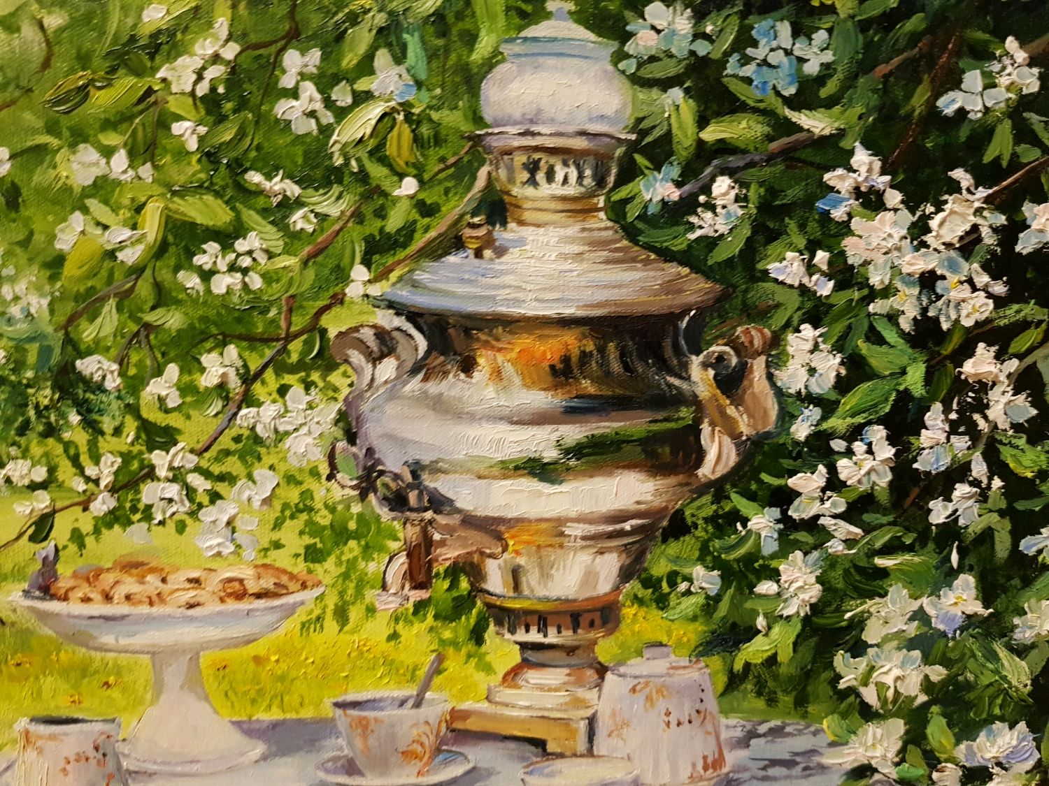 Картины художников чаепитие. Чаепитие. Картина летнее чаепитие. Чаепитие картина маслом. Самовар на даче в саду.