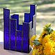 blue. Decorative stained glass candle holder glass