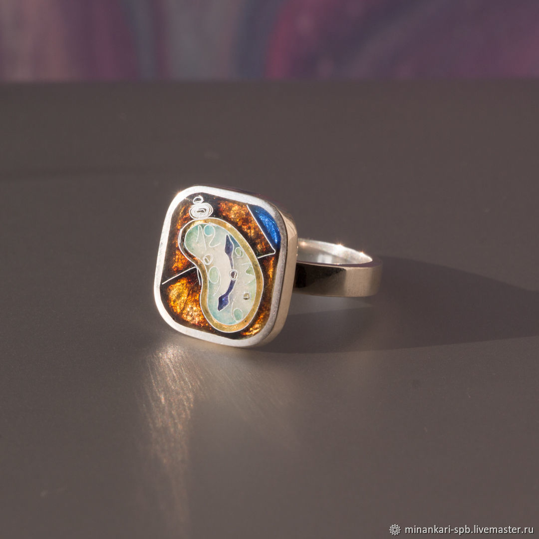 Кольцо с эмалью серебряное «Часы Дали». Минанкари в интернет-магазине Ярмарка Мастеров по цене 9800 ₽ – OENHORU