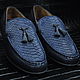 Men's moccasins, Python leather, genuine leather, dark blue color. Moccasins. SHOES&BAGS. My Livemaster. Фото №4