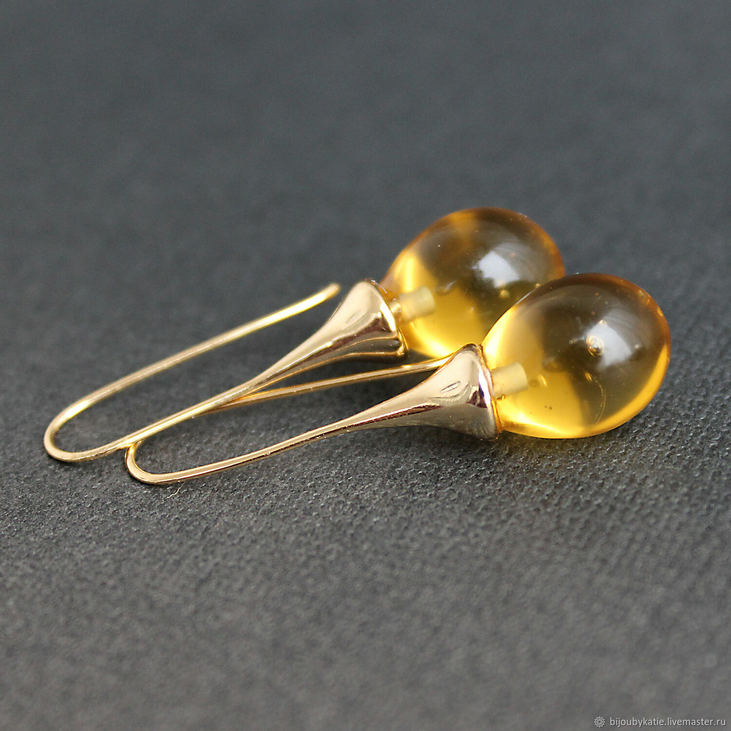 Golden Yellow Drop Earrings, Murano Glass Golden Yellow Drop Earrings, Earrings, Moscow,  Фото №1