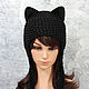 Order Hat with Cat ears knitted women's black. Space Cat Knitting. Livemaster. . Caps Фото №3