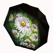 Аксессуары handmade. Livemaster - original item Folding umbrella, foldable black designer print with flowers Daisies. Handmade.
