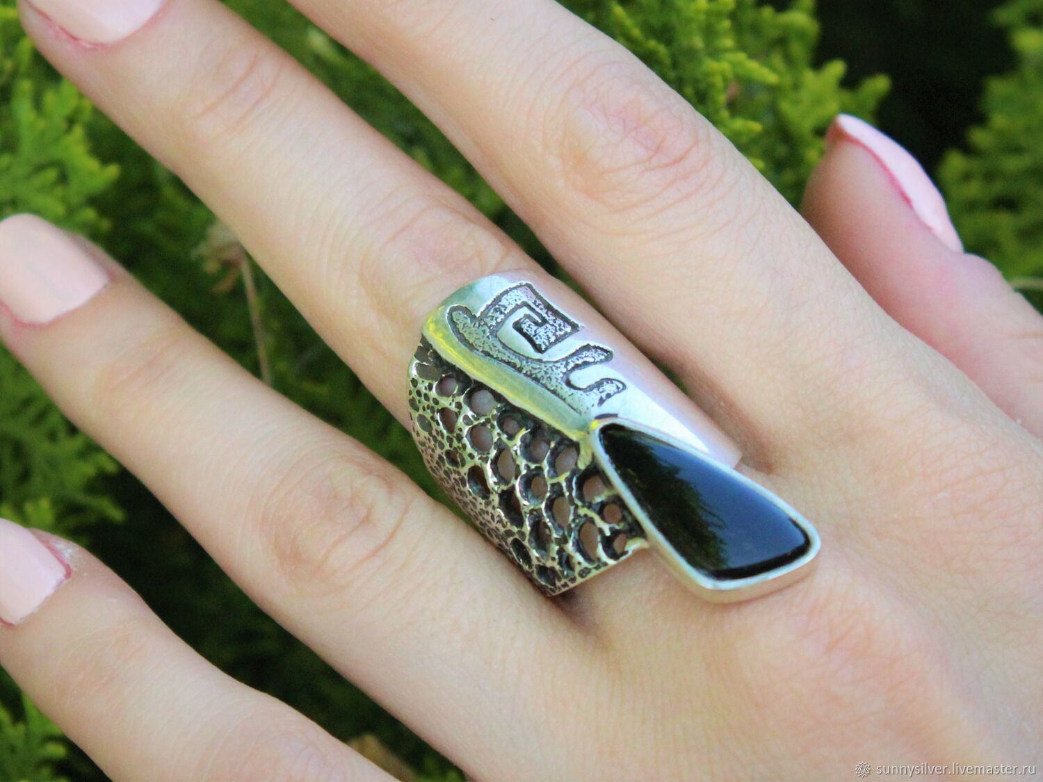Ethnic Avant-garde Ring #57 with black agate in silver HB0066-3, Rings, Yerevan,  Фото №1