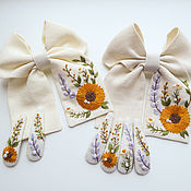 Украшения handmade. Livemaster - original item Bow and 2 ivory Linen hairpins - embroidery flowers, spikelets. Handmade.
