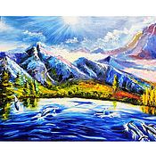 Картины и панно handmade. Livemaster - original item Painting mountains, dolphins, sea 