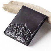 Сумки и аксессуары handmade. Livemaster - original item Wallet cardholders from embossed leather Black grey. Handmade.