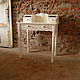 Elegant white drawer on turned legs. Made of natural wood. Hand-carved in the shape of a medallion in the center and delicate patterns on the legs gives the Secretary the individuality and nobility. S