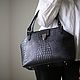 Bag made of dark blue leather with crocodile embossed. Valise. Anastasia Kaufman. My Livemaster. Фото №6