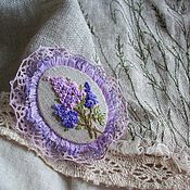 Украшения handmade. Livemaster - original item Linen brooch with embroidery Spring Lilac. Handmade.