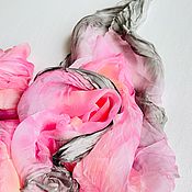 Палантин «Розовая Азалия» Ручное крашение Шелк100%
