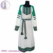 Русский стиль handmade. Livemaster - original item Slavyanochka dress is white and green. Handmade.