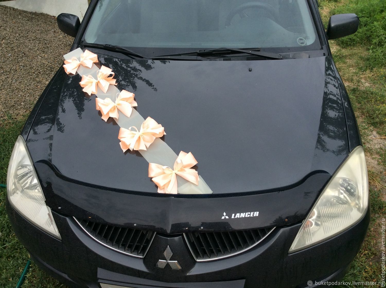 Свадебные украшения на авто, ленты с цветами на капот машины на свадьбу, выписку