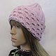 A cap with a lapel - honeycomb, in pearl pink color. Headwear Sets. Cozy corner (nadejdamoshkina). My Livemaster. Фото №5