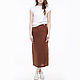 Brown linen skirt with a split. Skirts. LINEN & SILVER ( LEN i SEREBRO ). Интернет-магазин Ярмарка Мастеров.  Фото №2